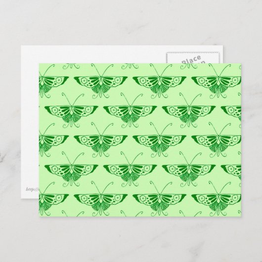 Carte Postale Papillon Art déco stylisé - vert émeraude (Devant / Derrière)