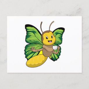 Carte Postale Papillon avec tasse de café