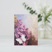 Carte Postale Papillon blanc Fleurs violettes Impressionniste (Debout devant)