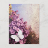 Carte Postale Papillon blanc Fleurs violettes Impressionniste (Devant)
