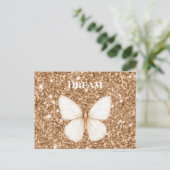 Carte Postale Papillon blanc pailleté faux or (Debout devant)