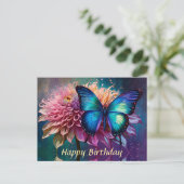 Carte Postale Papillon bleu et Dahlia (Debout devant)