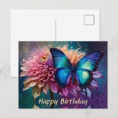 Carte Postale Papillon bleu et Dahlia (Devant / Derrière)