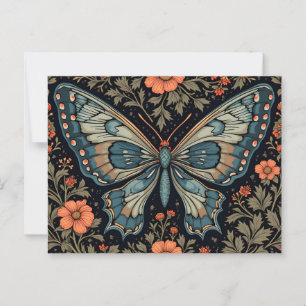 Carte Postale Papillon Bleu Fleurs Orange