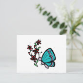 Carte Postale papillon bleu mignon et fleurs (Debout devant)