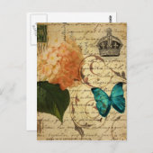 Carte Postale papillon bleu paris scripts français botanique (Devant / Derrière)