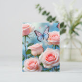 Carte Postale Papillon bleu rose doux (Debout devant)