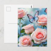 Carte Postale Papillon bleu rose doux (Devant / Derrière)