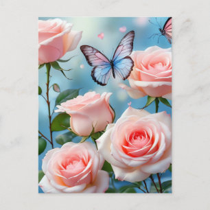 Carte Postale Papillon bleu rose doux