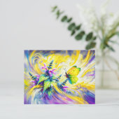 Carte Postale Papillon Brimstone avec huile de fleur de filet mo (Debout devant)