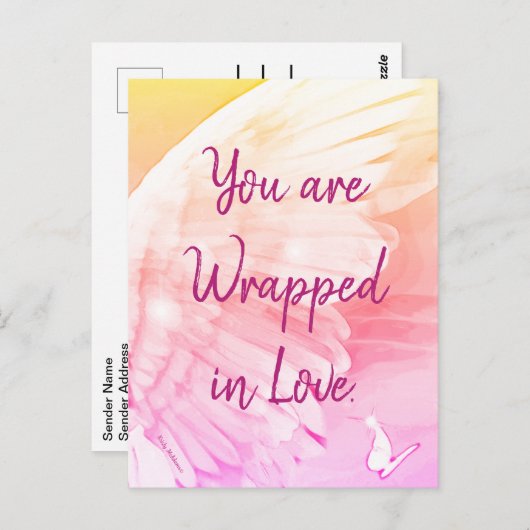 Carte Postale Papillon d'aile Angel enveloppé dans l'amour note  (Devant / Derrière)