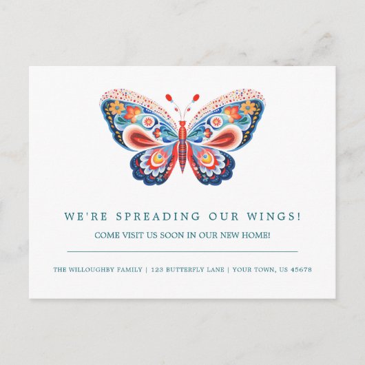 Carte Postale Papillon d'art populaire Faire-part de déplacement (Devant)