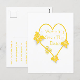 Carte Postale Papillon de couleur jaune Coeur Enregistrer la dat