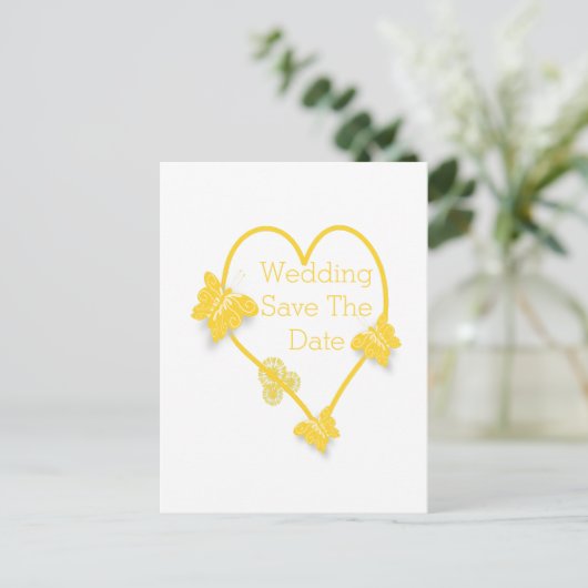Carte Postale Papillon de couleur jaune Coeur Enregistrer la dat (Debout devant)