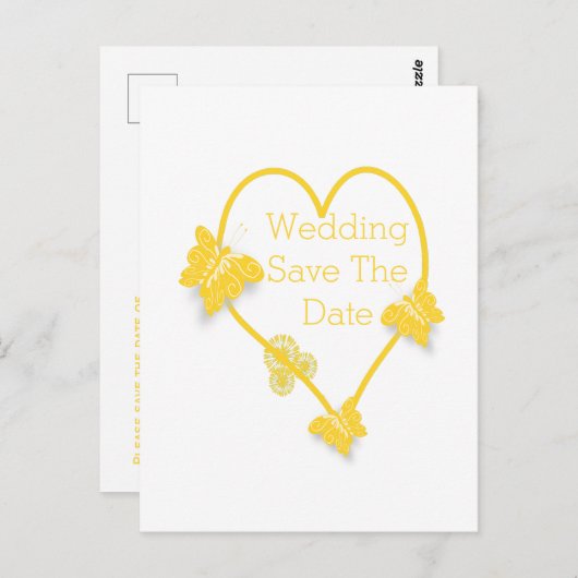 Carte Postale Papillon de couleur jaune Coeur Enregistrer la dat (Devant / Derrière)