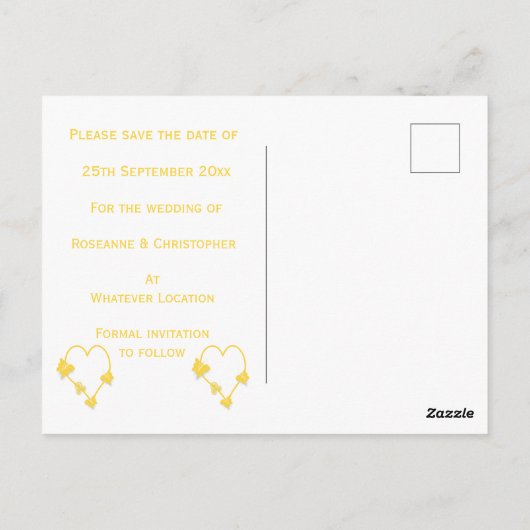 Carte Postale Papillon de couleur jaune Coeur Enregistrer la dat (Dos)