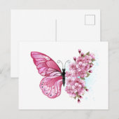 Carte Postale Papillon de fleurs avec Sakura rose (Devant / Derrière)
