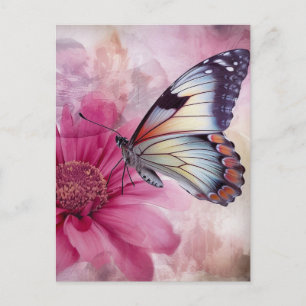Carte Postale Papillon de rêve sur toile florale
