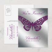 Carte postale Papillon de salon Invitation Argent (Devant / Derrière)