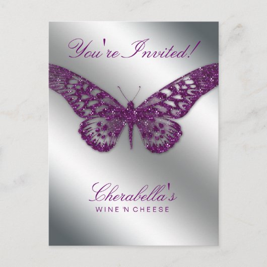 Carte postale Papillon de salon Invitation Argent (Devant)
