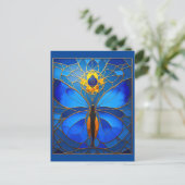 Carte Postale Papillon de verre teinté bleu cosmique (Debout devant)