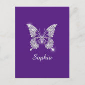 Carte Postale Papillon Diamant Blanc, Nom de Script, Violet Roya (Devant)