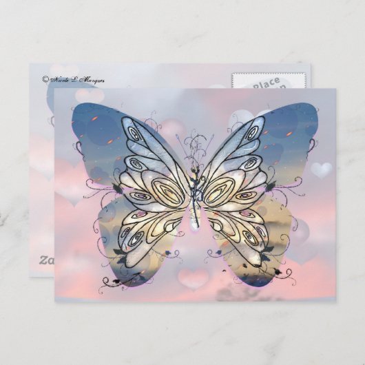 Carte Postale Papillon en flammes (Devant / Derrière)