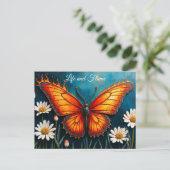 Carte Postale Papillon en flammes imaginaire blanc camomille art (Debout devant)