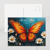 Carte Postale Papillon en flammes imaginaire blanc camomille art (Devant / Derrière)
