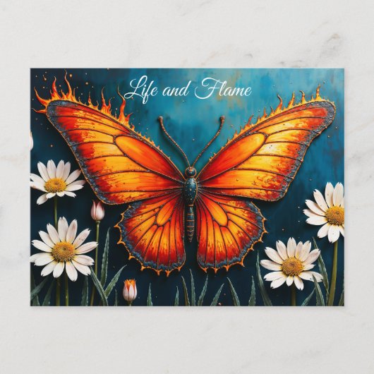 Carte Postale Papillon en flammes imaginaire blanc camomille art (Devant)