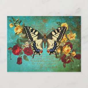 Carte Postale Papillon en Rose