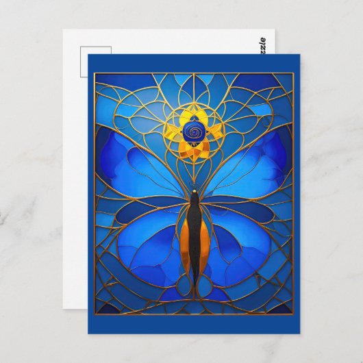 Carte Postale Papillon en verre bleu cosmique (Devant / Derrière)