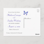 Carte Postale Papillon Enregistrer La Date Papillons Floral Bleu (Dos)