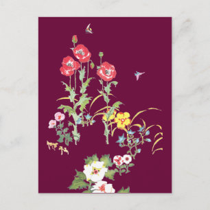 Carte Postale Papillon et abeille dans le jardin du pavot