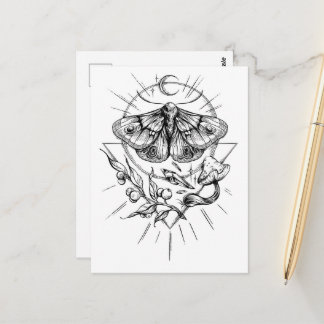 Carte Postale Papillon et champignons noir et blanc