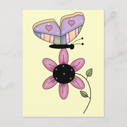 Carte Postale Papillon Et Marguerite Rose (Devant)