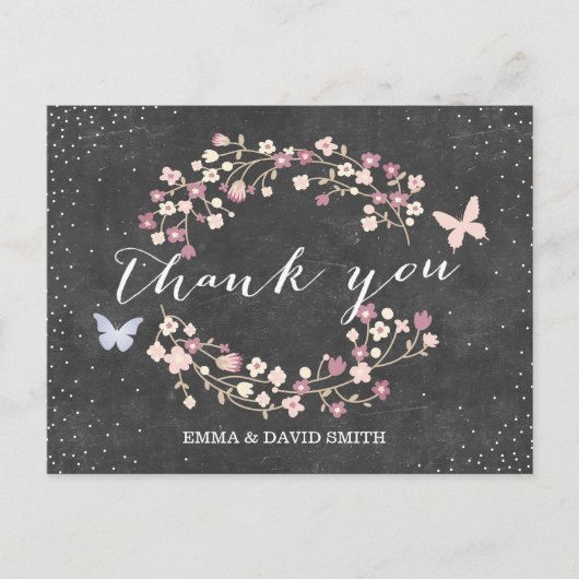 Carte Postale Papillon et Merci Fleurs vintages (Devant)