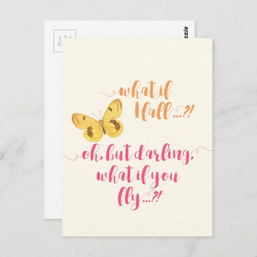 Carte Postale Papillon Et si je tombe ? - Devis inspirant (Devant / Derrière)