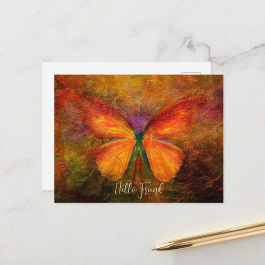 Carte postale papillon fantaisie (Devant/Arrière en situation)