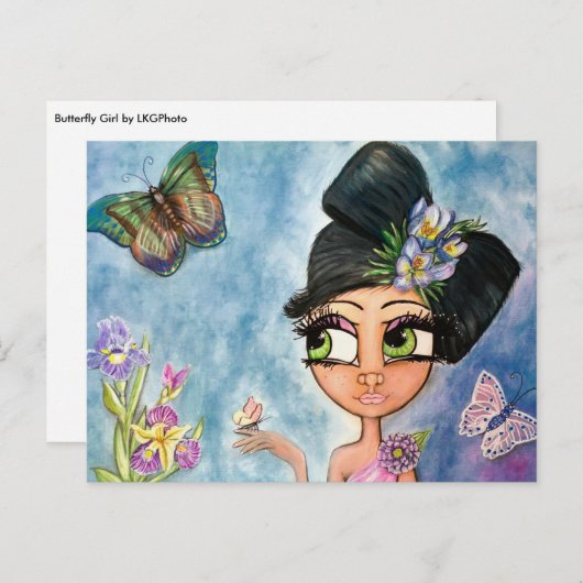 Carte postale Papillon fille (Devant / Derrière)