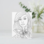 Carte Postale Papillon Fille Femme face Coloration page (Debout devant)