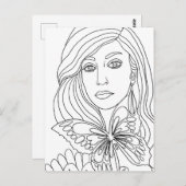 Carte Postale Papillon Fille Femme face Coloration page (Devant / Derrière)