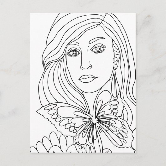 Carte Postale Papillon Fille Femme face Coloration page (Devant)