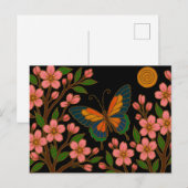 Carte Postale Papillon Fleur de Cerisier Lune (Devant / Derrière)