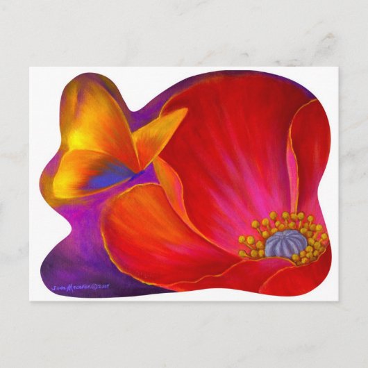 Carte Postale Papillon Fleur de Pavot Rose - Multi (Devant)