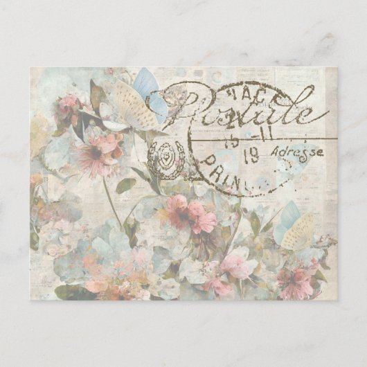 Carte Postale Papillon Fleur Shabby Collage Postale Français (Devant)
