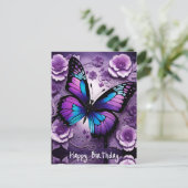 Carte Postale Papillon floral anniversaire violet (Debout devant)