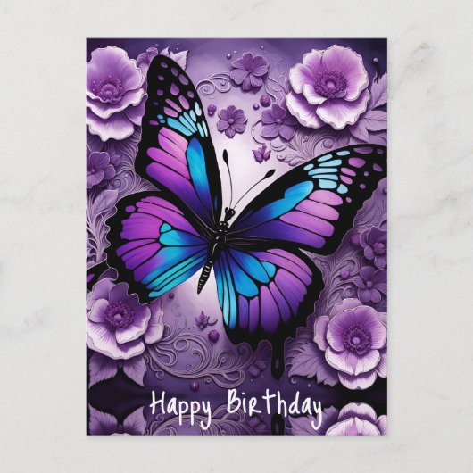Carte Postale Papillon floral anniversaire violet (Devant)