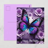 Carte Postale Papillon Floral Fête d'anniversaire Violet  (Devant / Derrière)