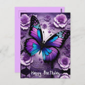 Carte Postale Papillon floral violet pour anniversaire (Devant / Derrière)